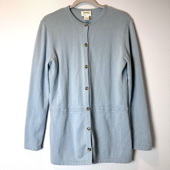 Vintage Neiman Marcus Women’s Size L 100% Cashmere Cardigan Sweater Light Blue - Picture 1 of 11